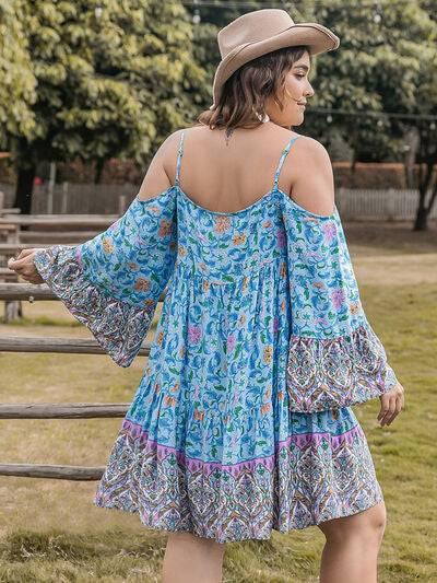 Plus Size Printed Long Sleeve Mini Dress - Clothes For Her Online Store