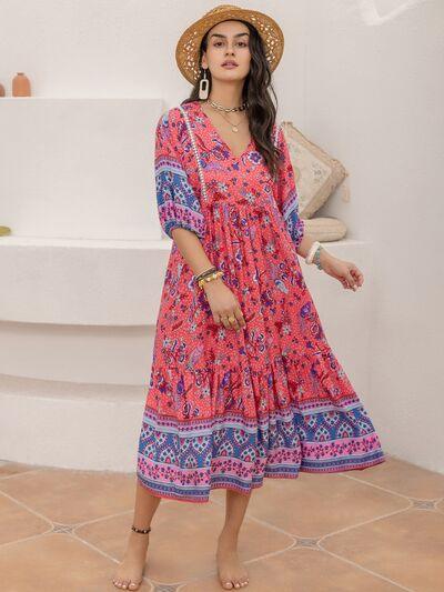 Printed Puff Sleeve Midi Dress - Clothes For Her Online Store