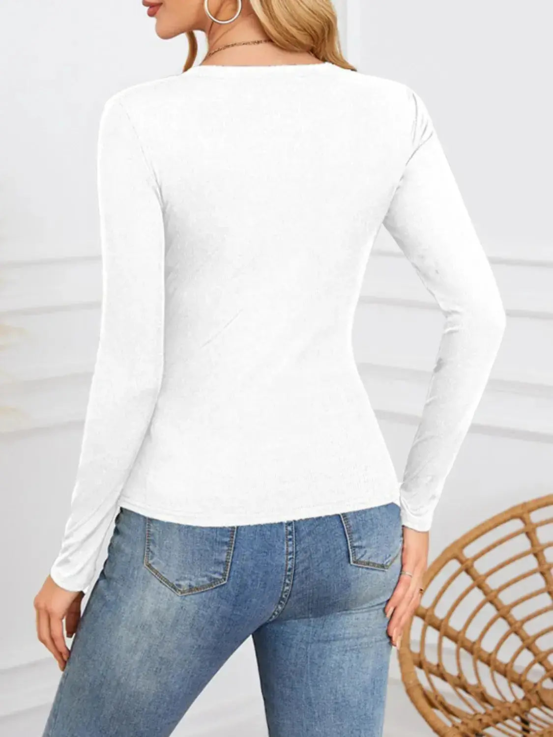 Notched Long Sleeve T-Shirt - Clothes For Her Online Store