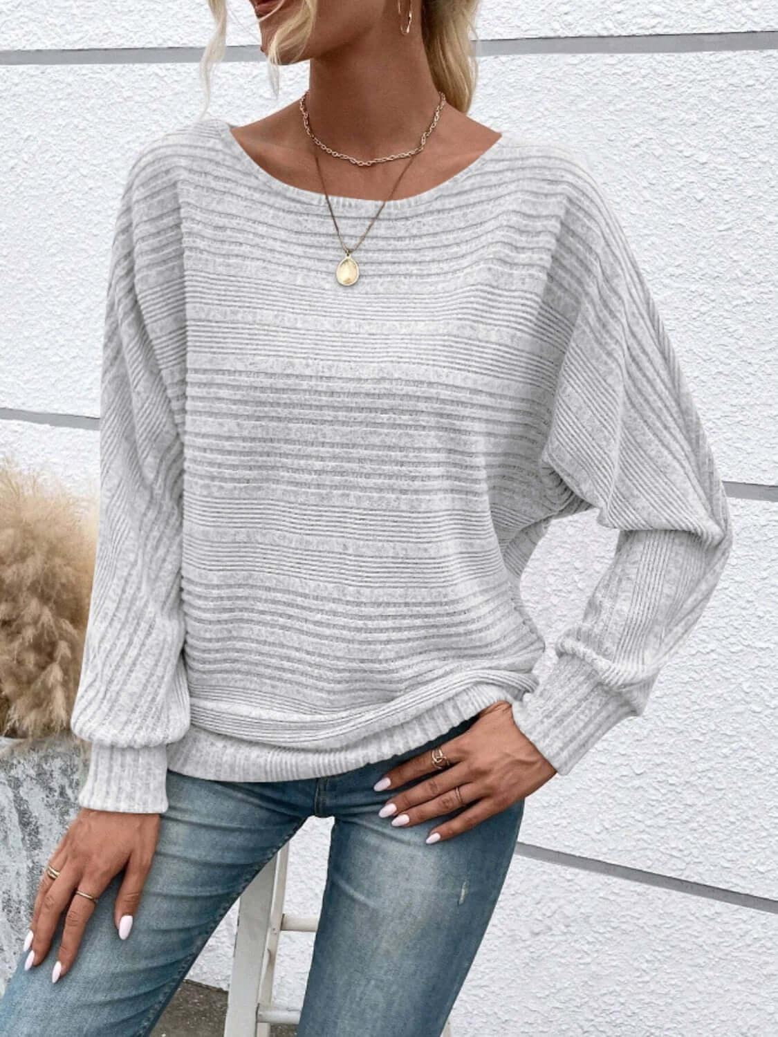 Full Size Round Neck Long Sleeve Top - Clothes For Her Online Store