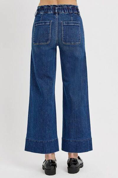 RISEN Elastic Band Wide Leg Jeans - Clothes For Her Online Store