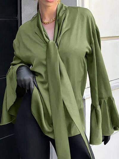 Button Down Flounce Sleeve Shirt - Clothes For Her Online Store