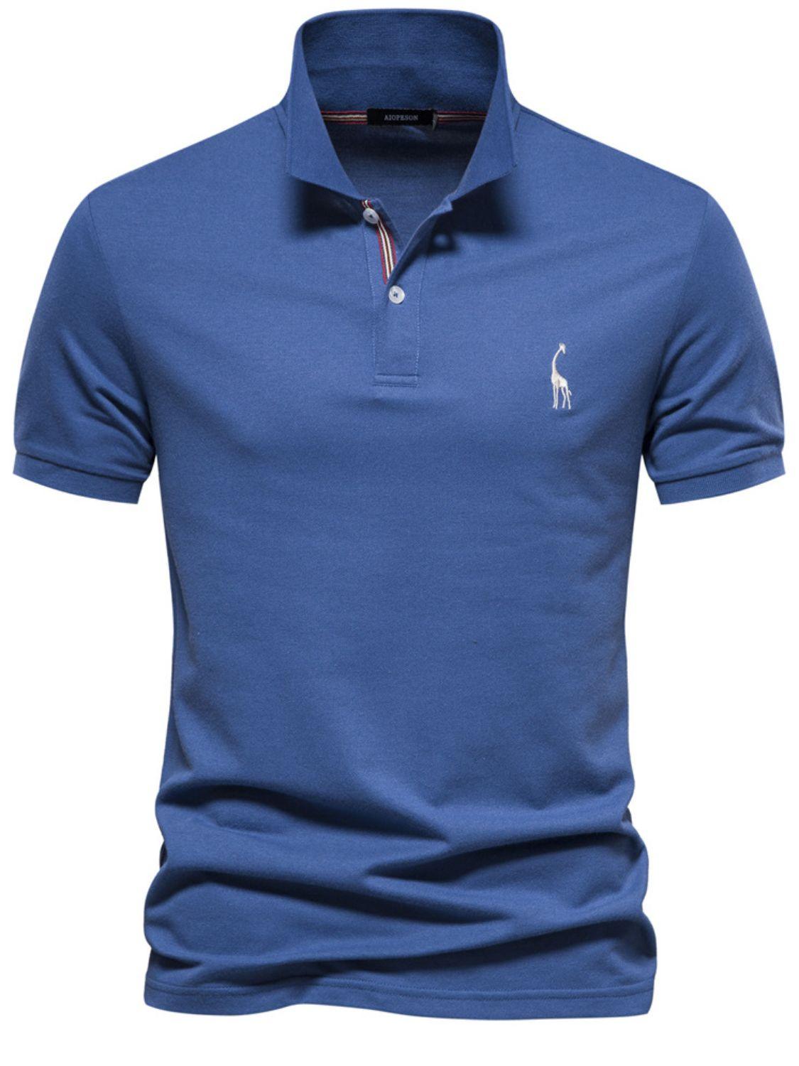 Men's Giraffe Embroidered Short Sleeve Polo - Clothes For Her Online Store