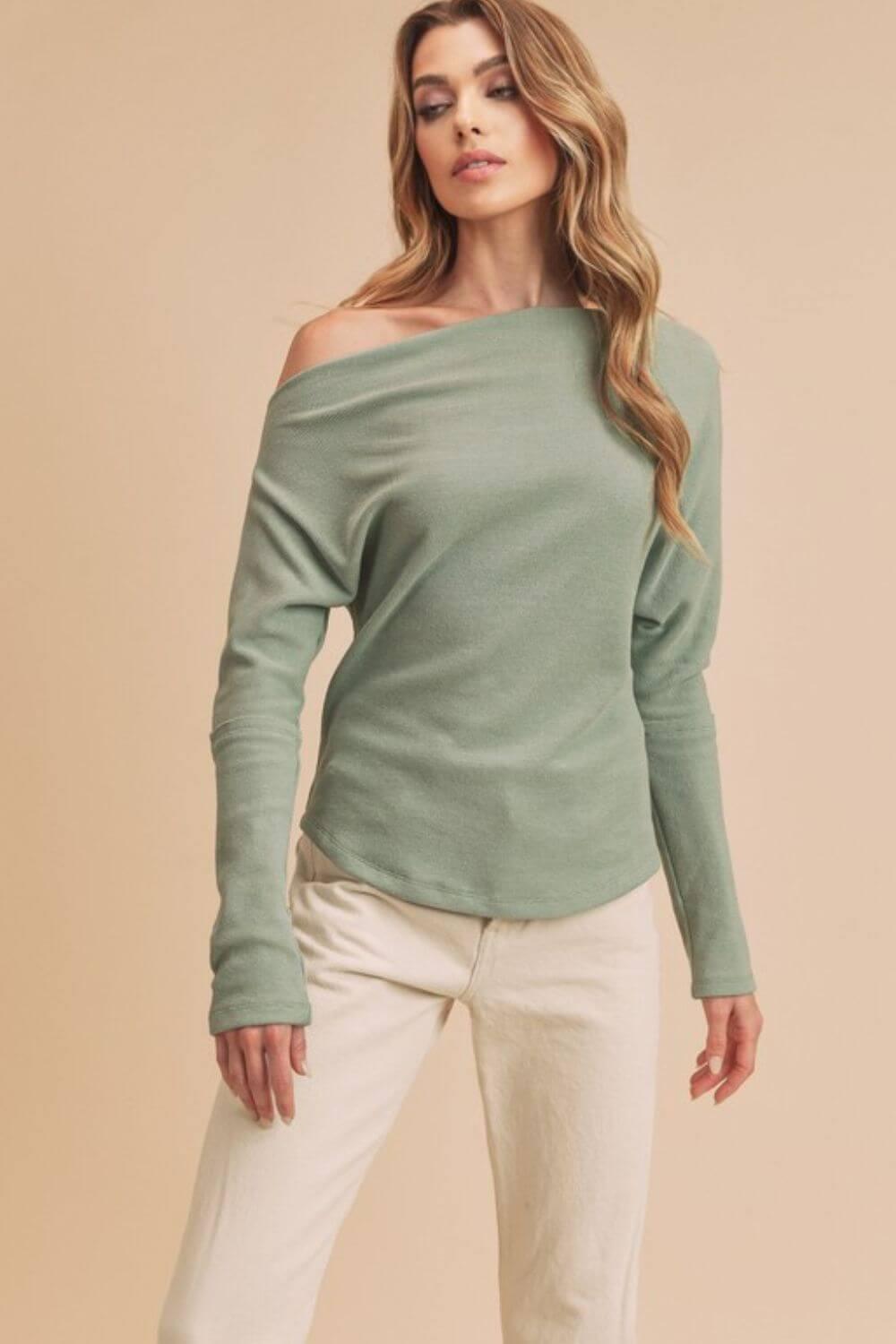 Aemi + Co One Shoulder Long Sleeve Knit Top - Clothes For Her Online Store