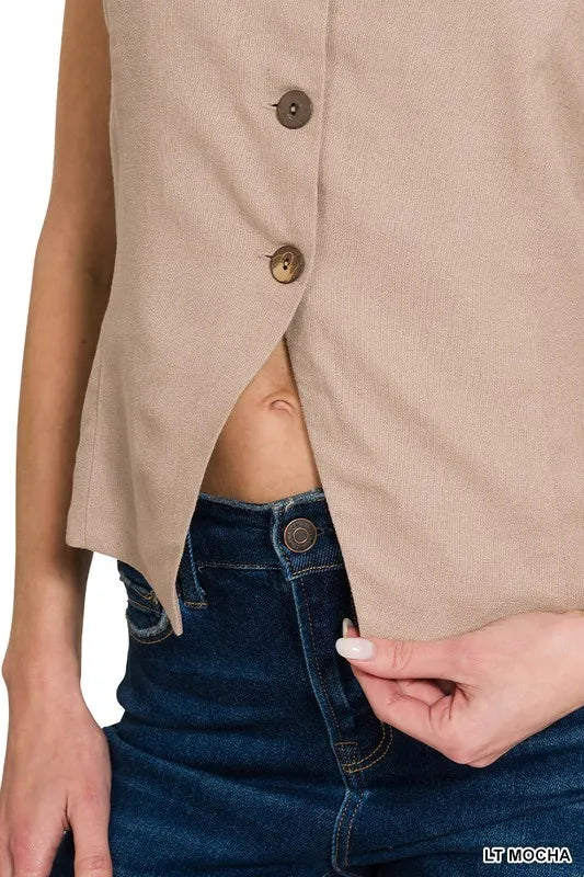 Zenana Linen Button Down Vest