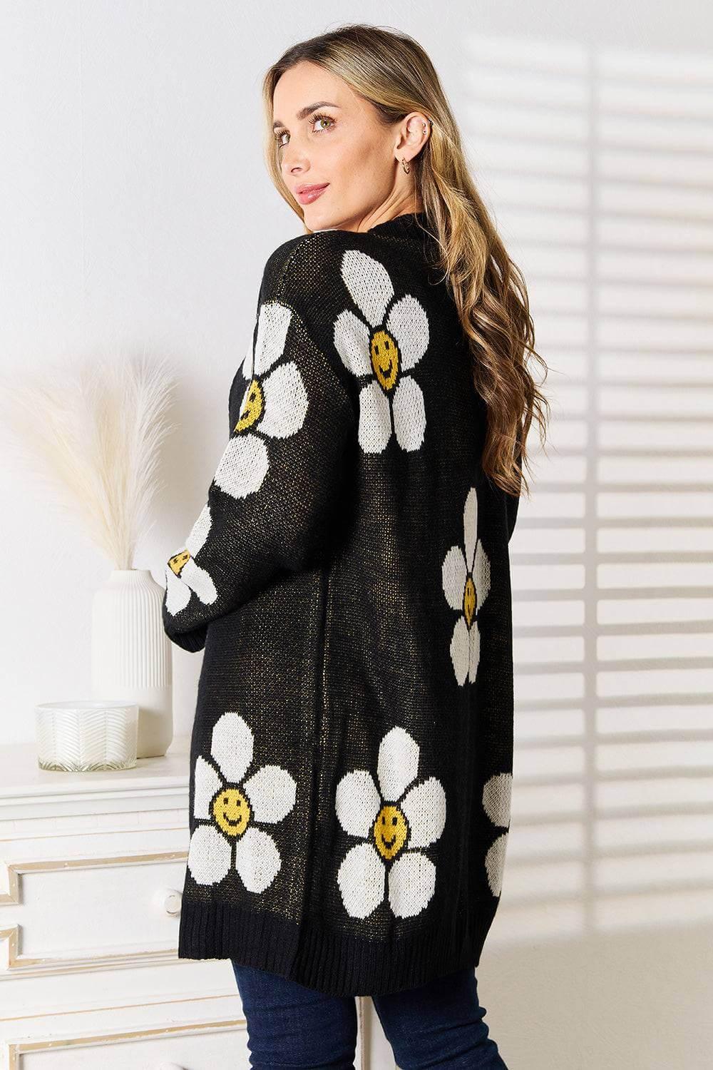 Perfee Floral Button Down Longline Cardigan - Clothes For Her Online Store