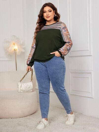 Honey Plus Size Printed Long Sleeve Sweatshirt - Clothes For Her Online Store