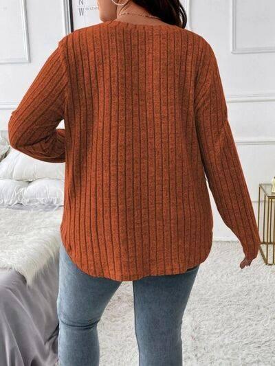 Plus Size V-Neck Long Sleeve T-Shirt - Clothes For Her Online Store