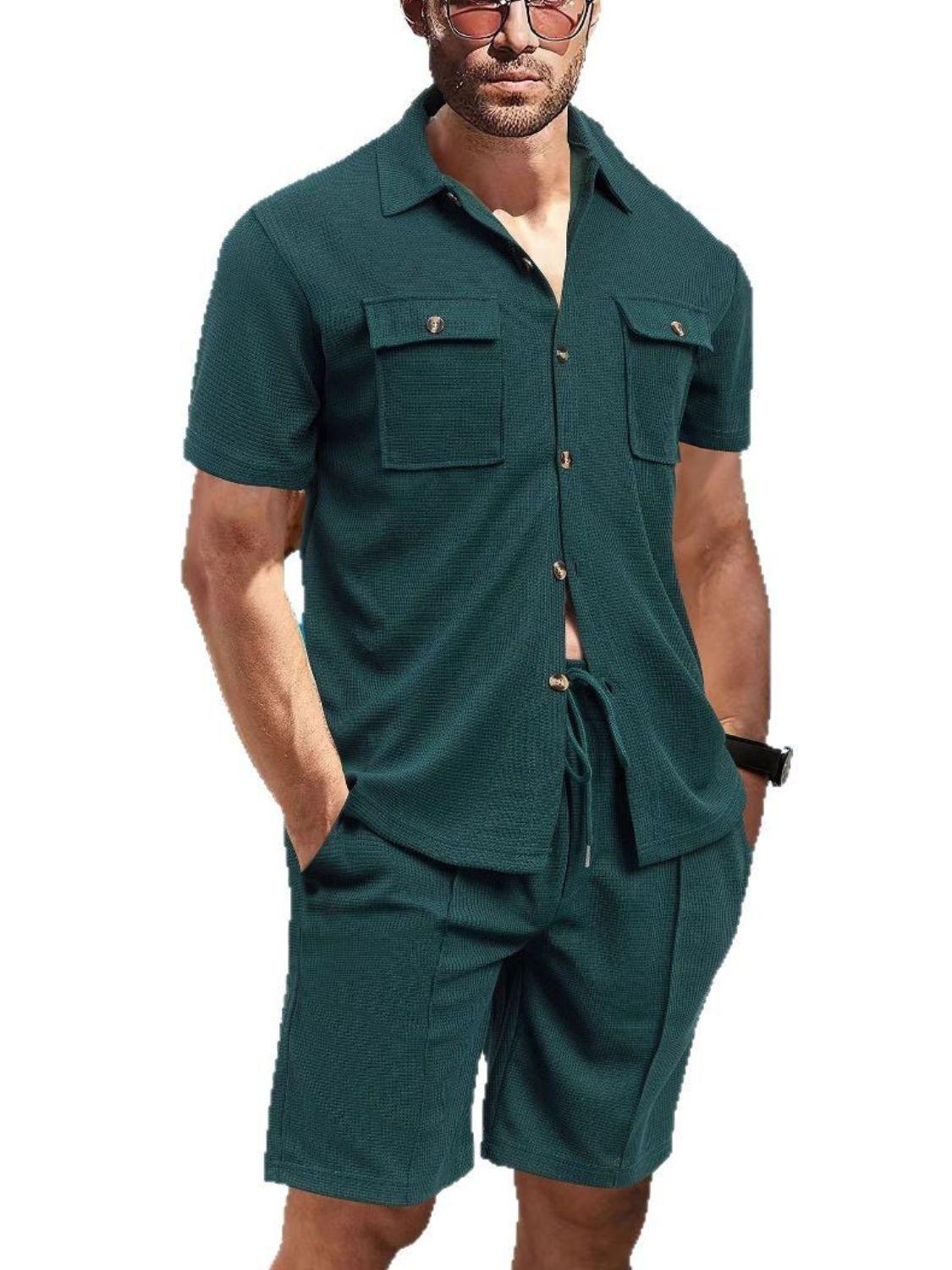 Men's Full Size Button Down Short Sleeve Top and Shorts Set Plus Size - Clothes For Her Online Store