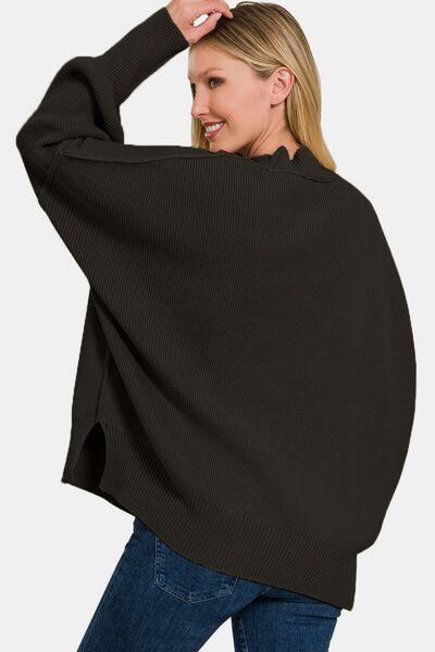 Zenana Side Slit Oversize Sweater - Clothes For Her Online Store