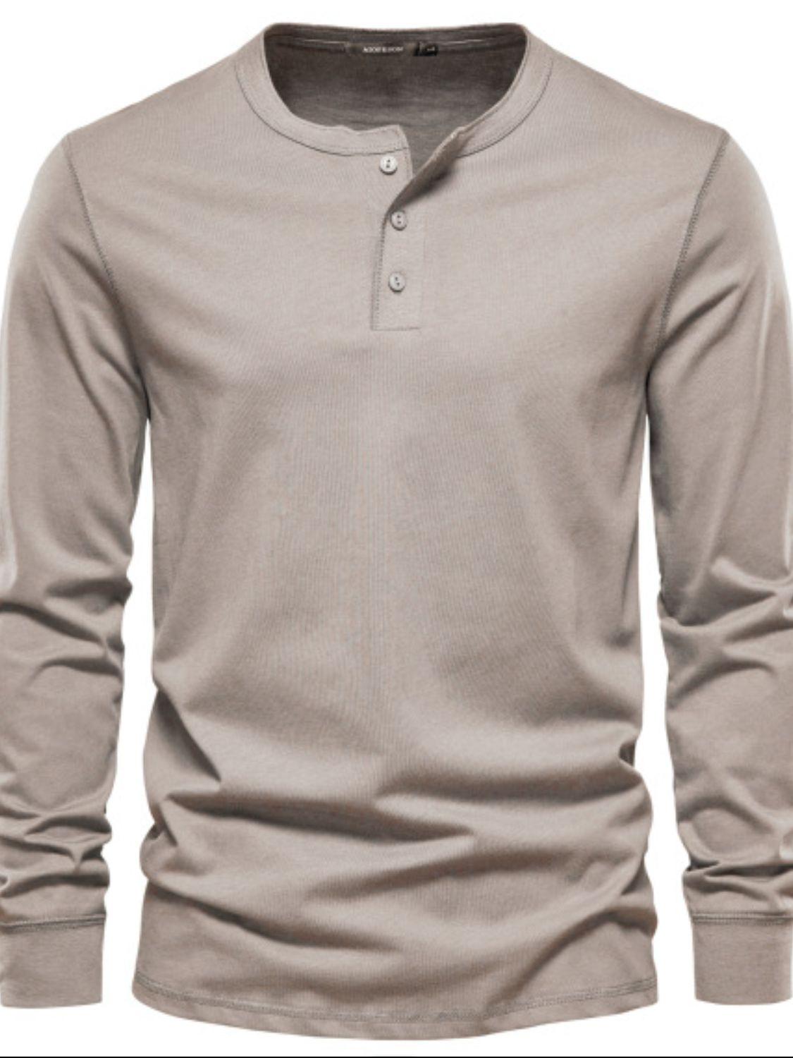 Men's Full Size Quarter Button Round Neck Long Sleeve T-Shirt Plus Size - Clothes For Her Online Store