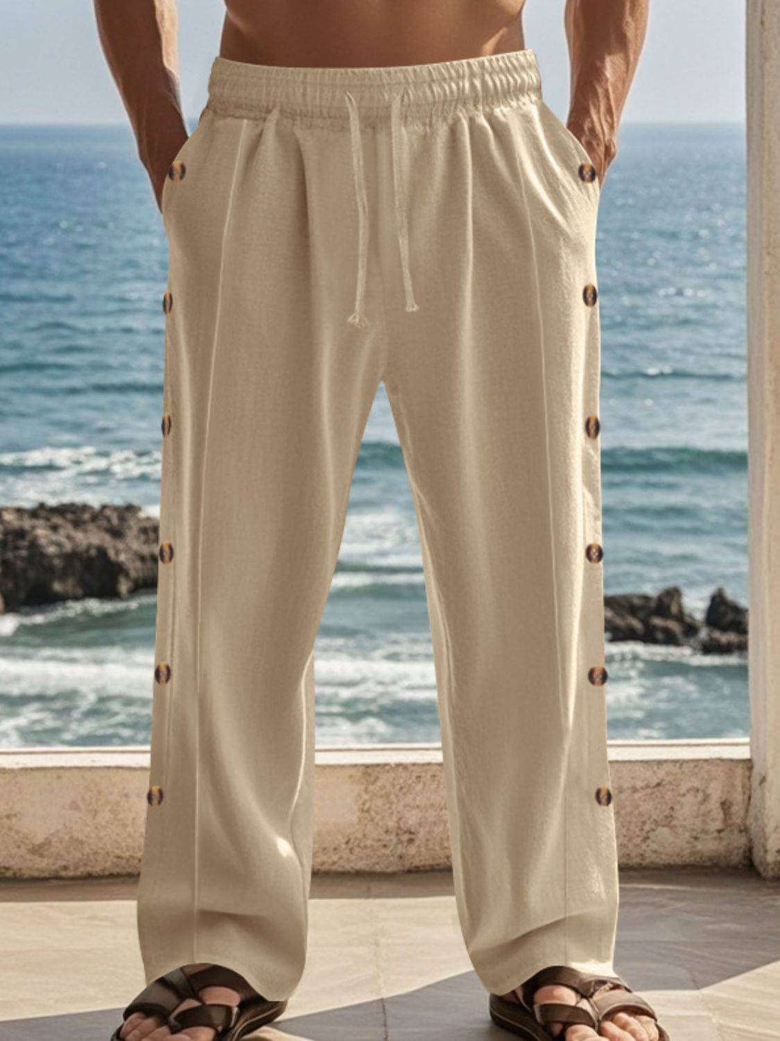 Men's Full Size Side Button Wide Leg Pants Plus Size