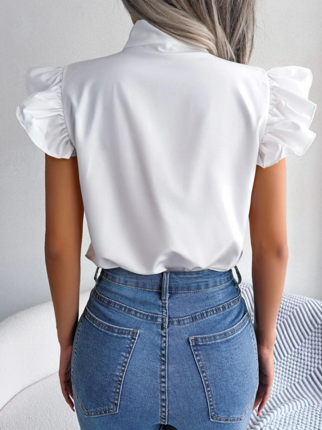 Ruffle Cap Sleeve Bow Tie Blouse