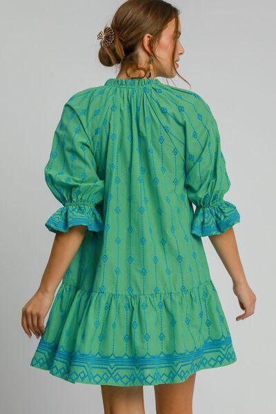 Umgee Full Size Tassel Embroidered Flounce Sleeve Mini Dress Plus Size - Clothes For Her Online Store