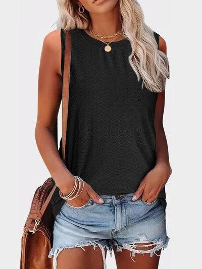 Florira Eyelet Round Neck Tank - Clothes For Her Online Store