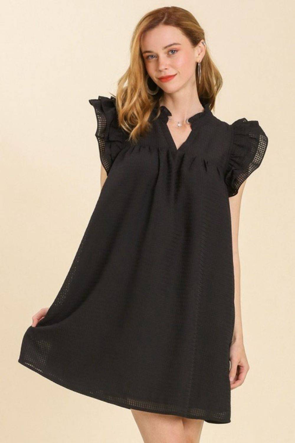 Umgee Full Size Layered Ruffle Sleeve Mini Dress Plus Size - Clothes For Her Online Store