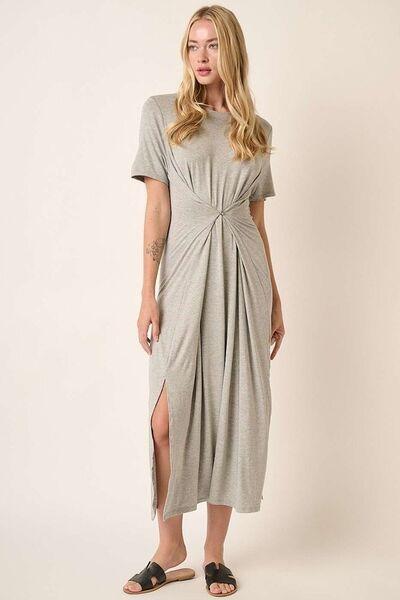 Mittoshop Side Slit Round Neck Short Sleeve Dress - Clothes For Her Online Store