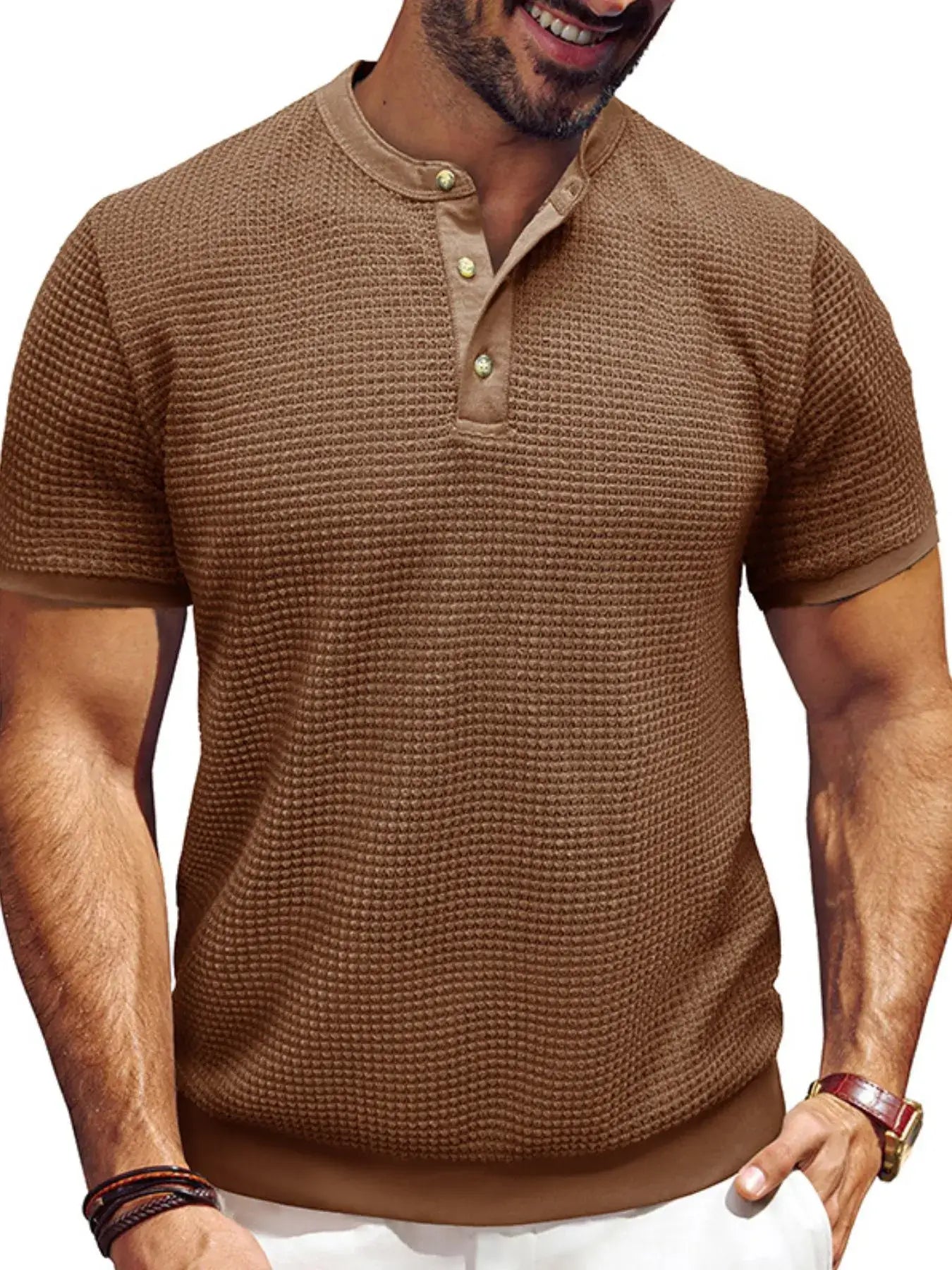 Men's Textured Henley Short Sleeve T-Shirt