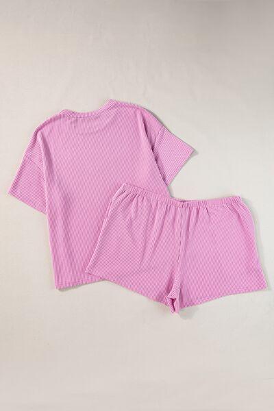Plus Size Round Neck Short Sleeve Top and Shorts Set - Clothes For Her Online Store