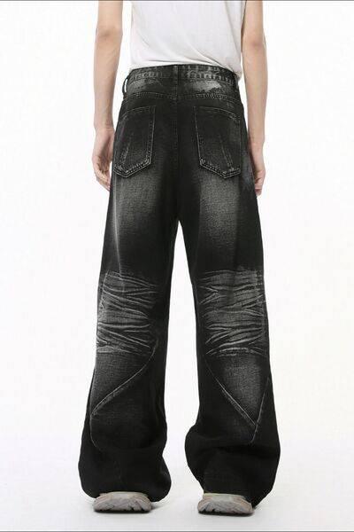 Washed Cat Whisker Straight Leg Jeans - Clothes For Her Online Store
