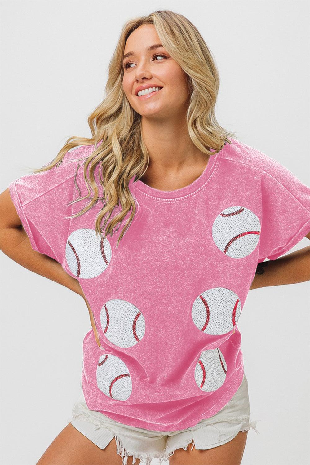 BiBi Sequin Baseball Short Sleeve T-Shirt - Clothes For Her Online Store