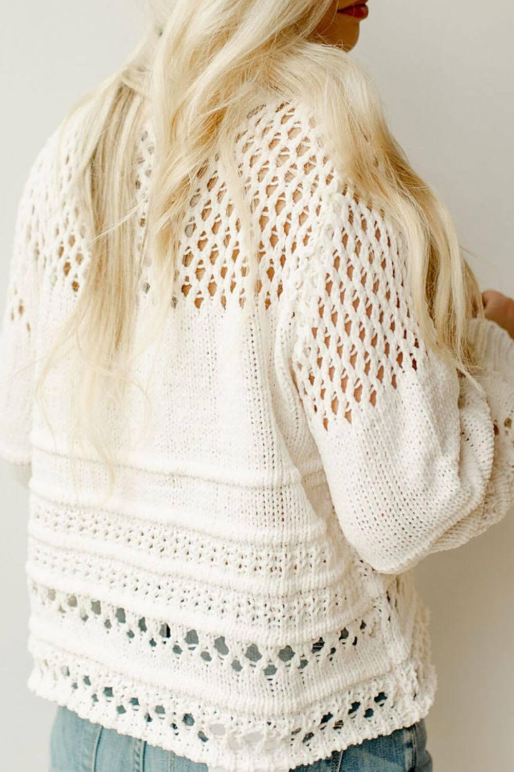 Pointelle Knit Puff Sleeve Sweater - Clothes For Her Online Store