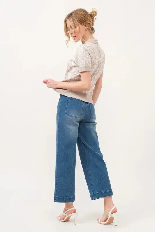 And The Why Short Sleeve Rose Pattern Knit Top - Clothes For Her Online Store