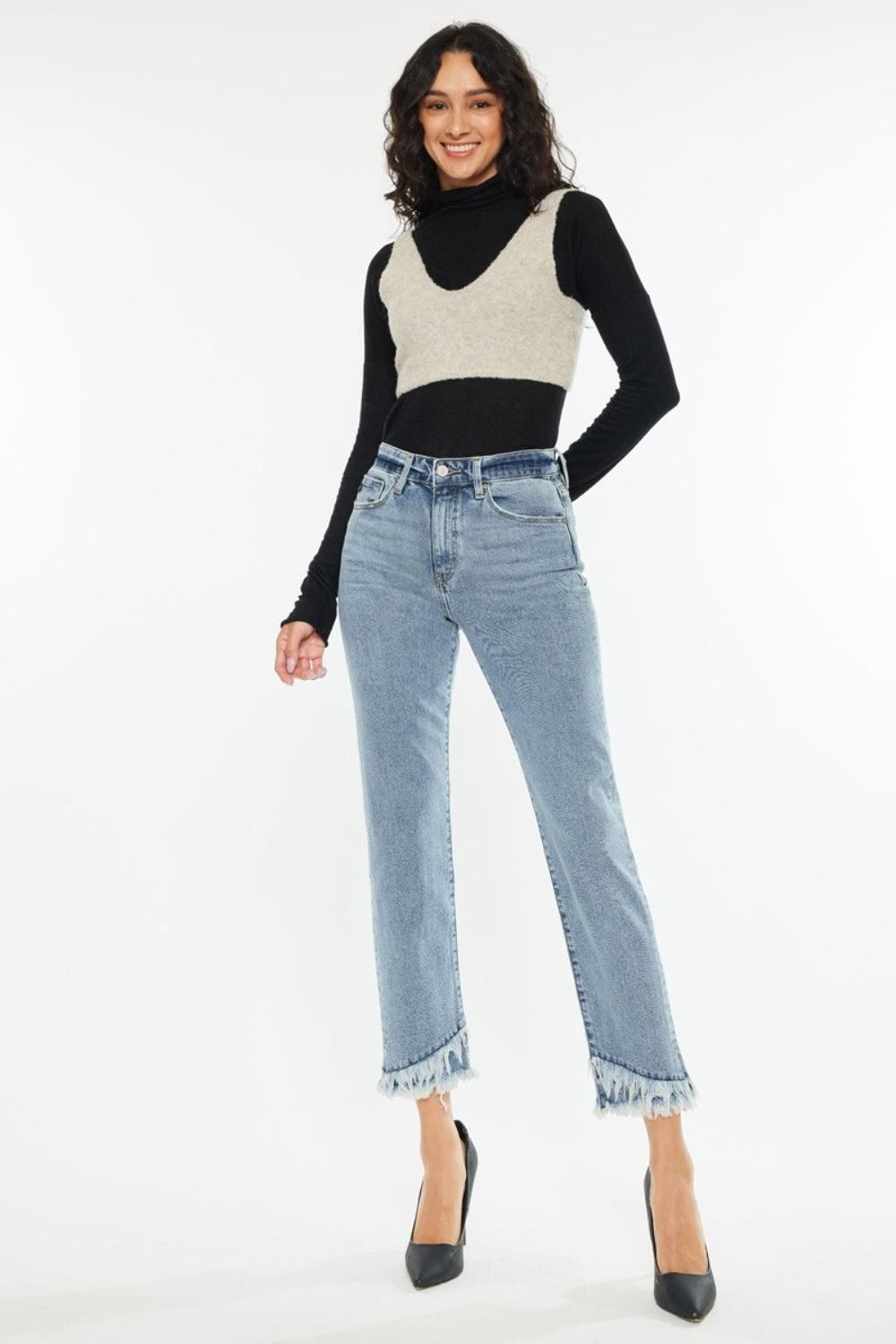 Kancan Raw Hem High Rise Straight Jeans - Clothes For Her Online Store