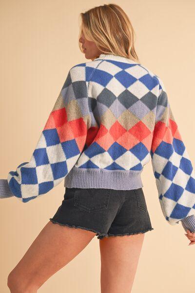 Aemi + Co Diamond Mock Neck Raglan Sleeve Sweater - Clothes For Her Online Store