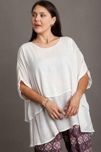 Umgee Full Size Cuffed Half Sleeve Layered Top Plus Size - Clothes For Her Online Store