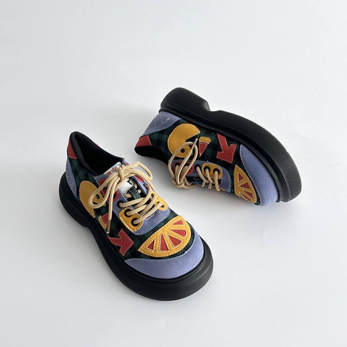 Lace Up Round Toe Plaid Platform Sneakers - Clothes For Her Online Store