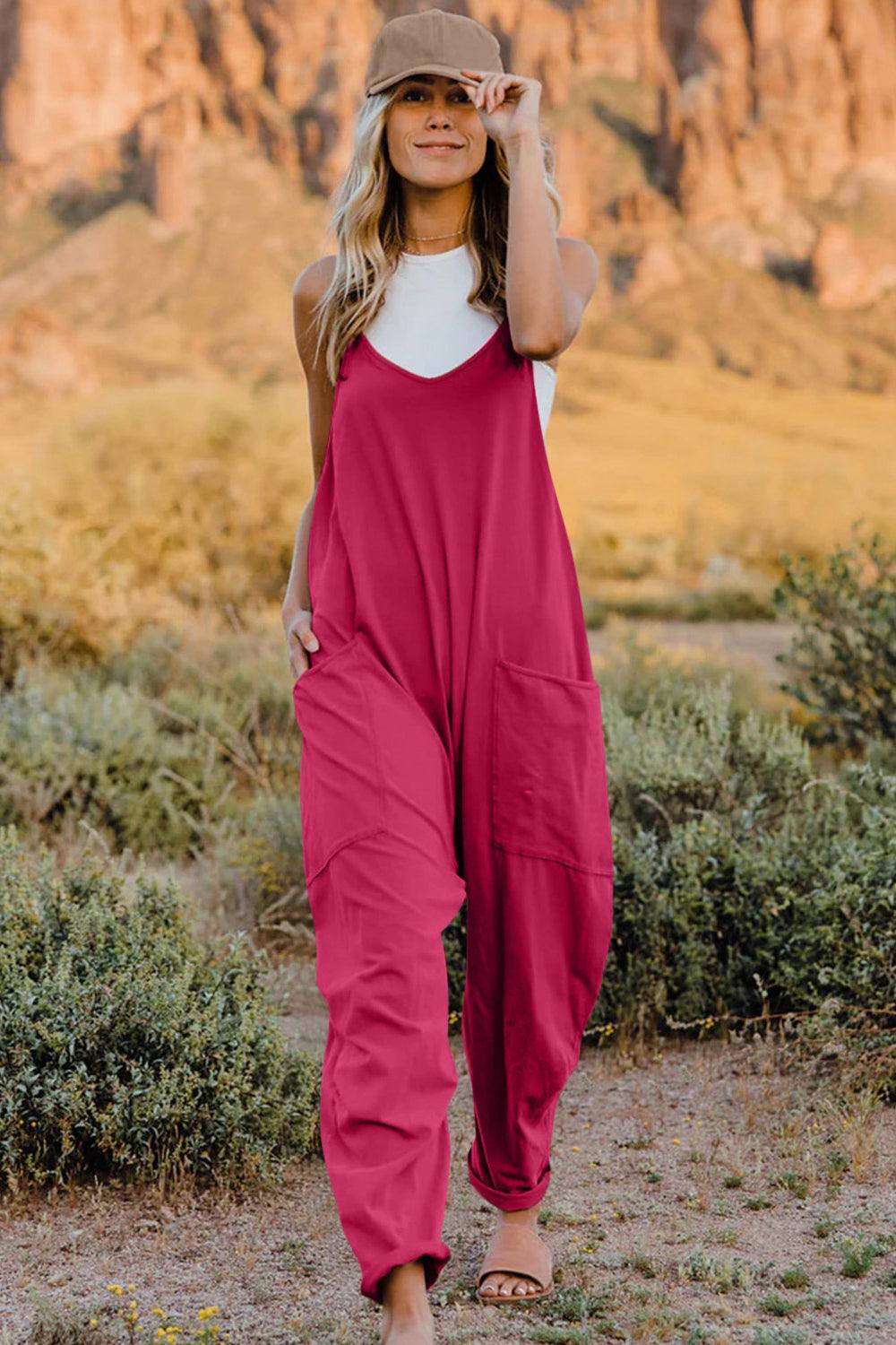 Double Take Full Size V-Neck Sleeveless Jumpsuit with Pockets - Clothes For Her Online Store
