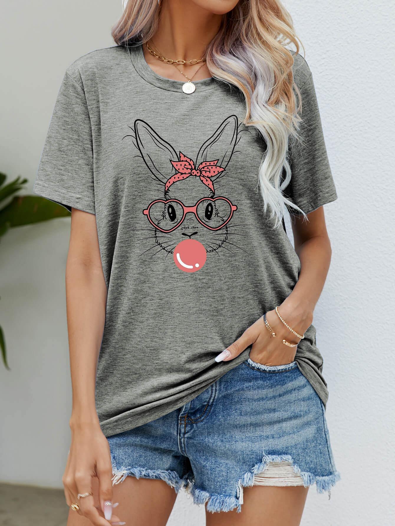 Easter Bunny Graphic Round Neck T-Shirt - Clothes For Her Online Store