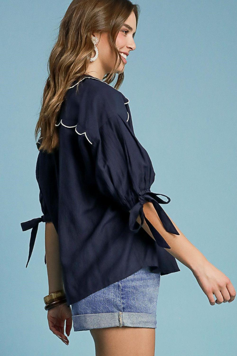 Umgee Full Size Embroidered Detail Button Down Shirt Plus Size - Clothes For Her Online Store