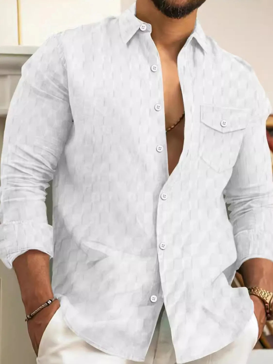 Men's Full Size Button Up Long Sleeve Shirt Plus Size