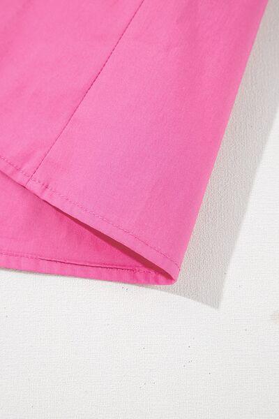 Shirred Tie Neck Ruffled Cap Sleeve Blouse - Clothes For Her Online Store