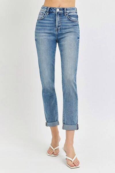 Risen Full Size High Rise Cropped Roll Up Jeans - Clothes For Her Online Store