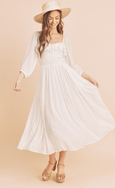 Aemi + Co Ruffled Smocked Square Neck Balloon Sleeve Dress - Clothes For Her Online Store