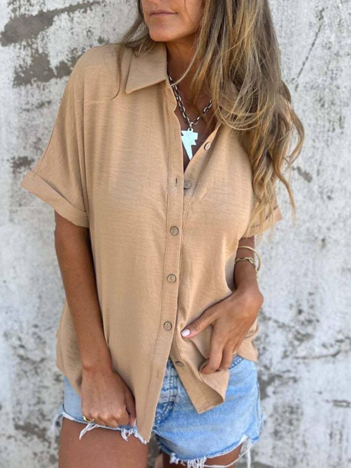Full Size Button Down Short Sleeve Shirt Plus Size - Clothes For Her Online Store