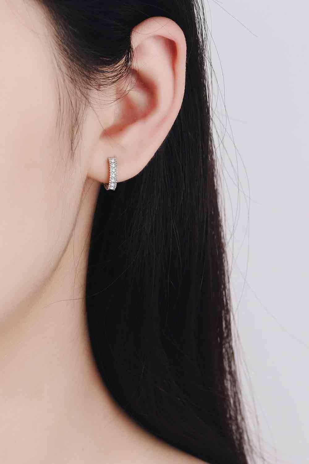 925 Sterling Silver Inlaid Moissanite Huggie Earrings - Clothes For Her Online Store
