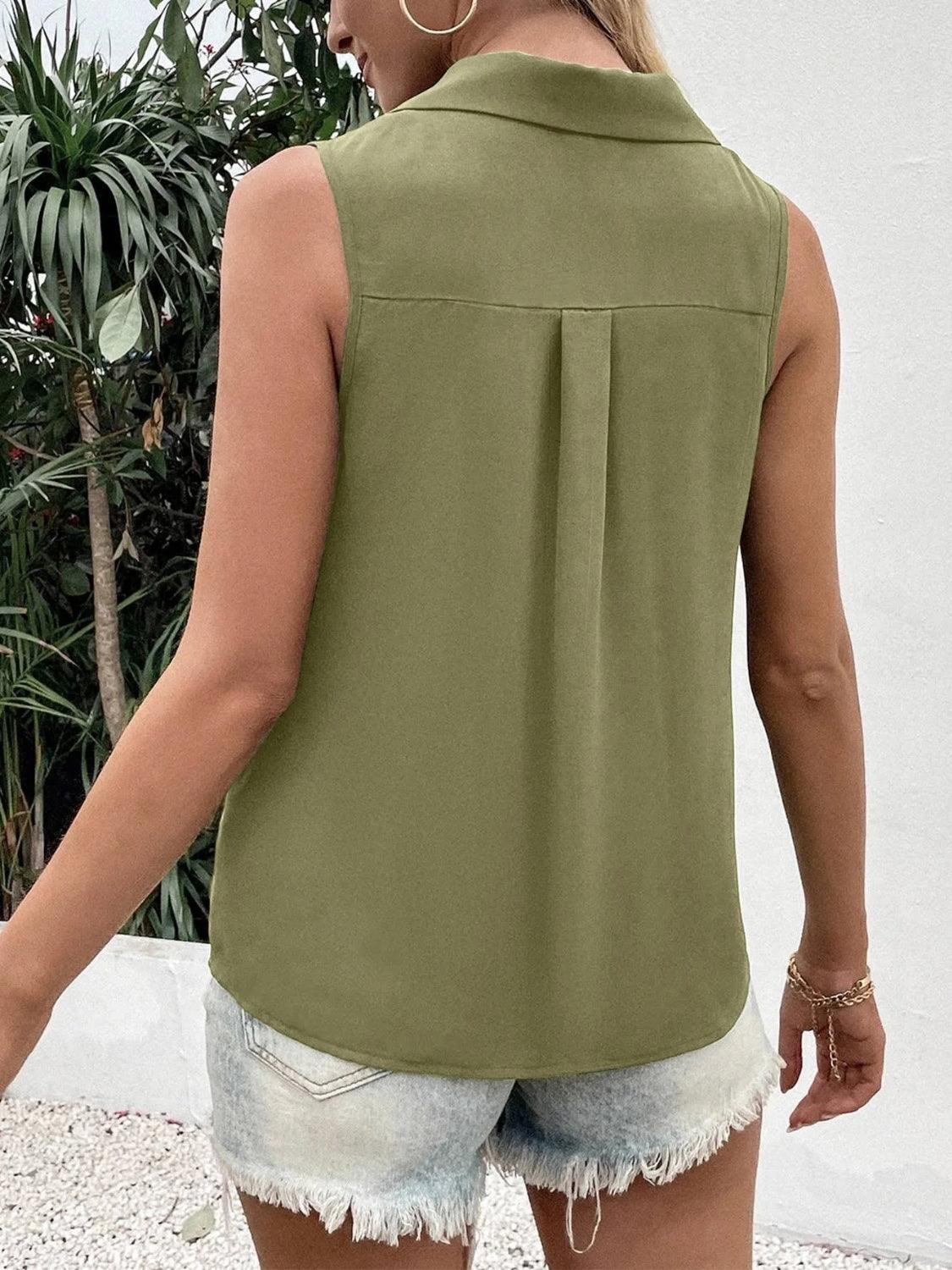 Johnny Collared Button Up Sleeveless Top - Clothes For Her Online Store