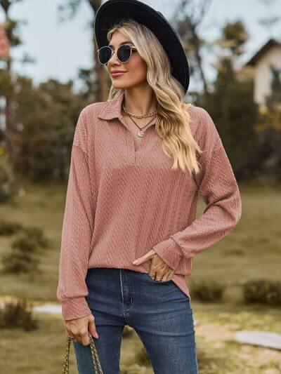 Johnny Collar Long Sleeve Top - Clothes For Her Online Store