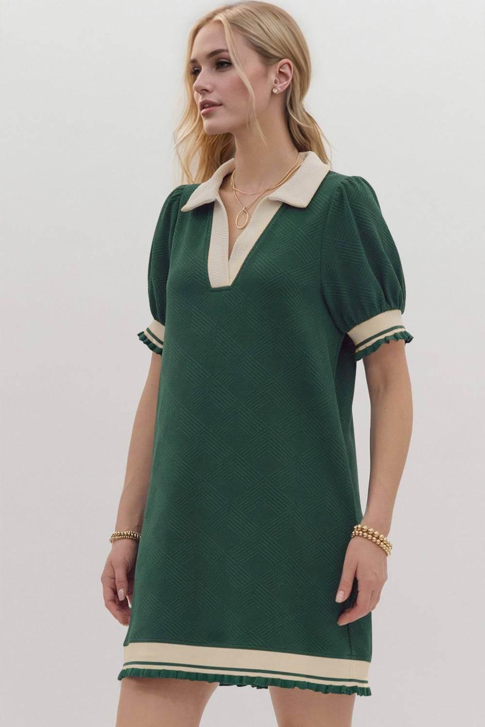 Oh Frill Contrast Trim Johnny Collar Short Sleeve Mini Dress - Clothes For Her Online Store