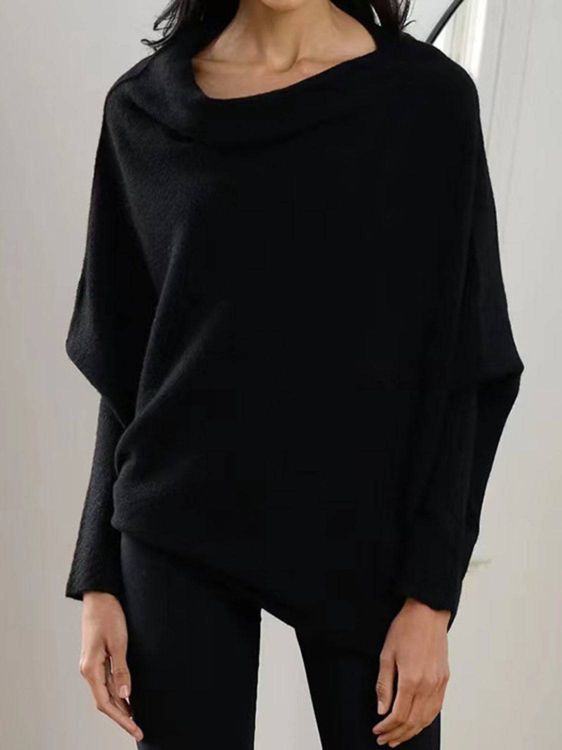 Full Size Boat Neck Batwing Sleeve Knit Top - Clothes For Her Online Store