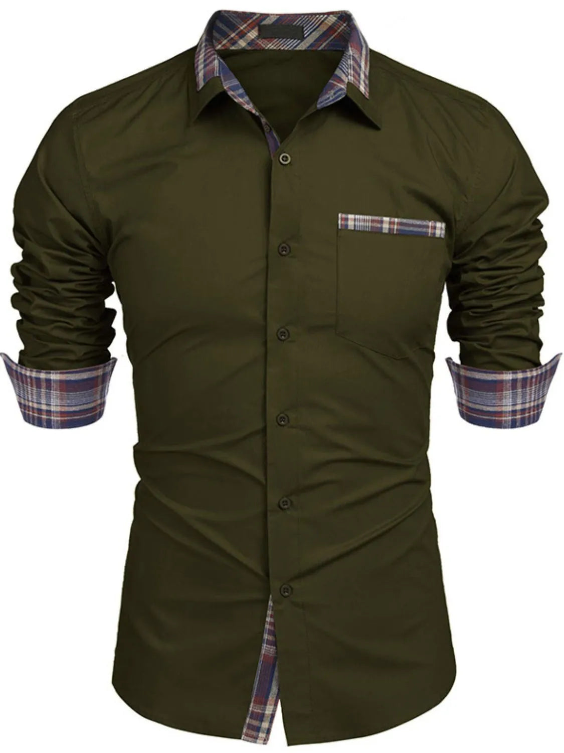 Men's Plaid Collared Neck Long Sleeve Shirt