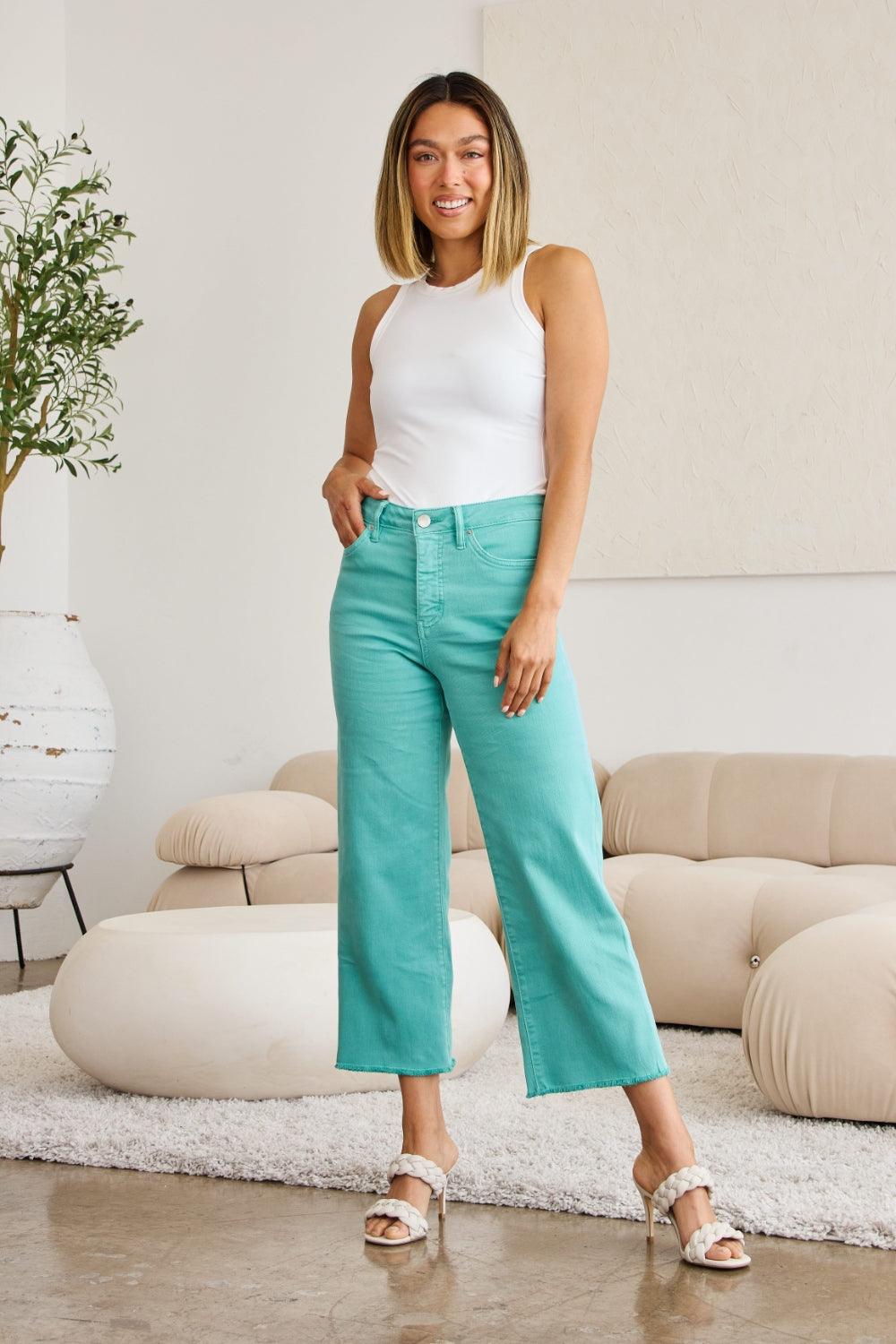 RFM Crop Chloe Full Size Tummy Control High Waist Raw Hem Jeans - Clothes For Her Online Store