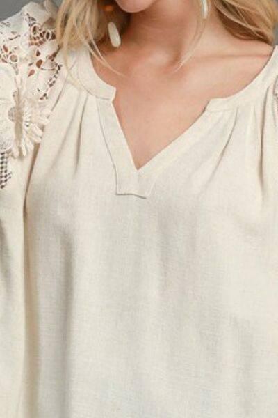 Umgee Full Size French Terry Boxy Cut Top with 3D Floral Sleeve Plus Size - Clothes For Her Online Store