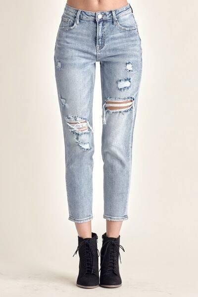 RISEN Distressed Slim Cropped Jeans - Clothes For Her Online Store