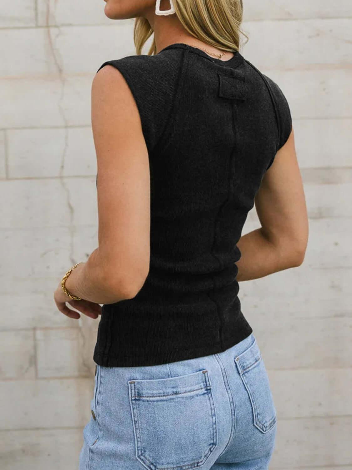 Exposed Seam Round Neck Tank - Clothes For Her Online Store
