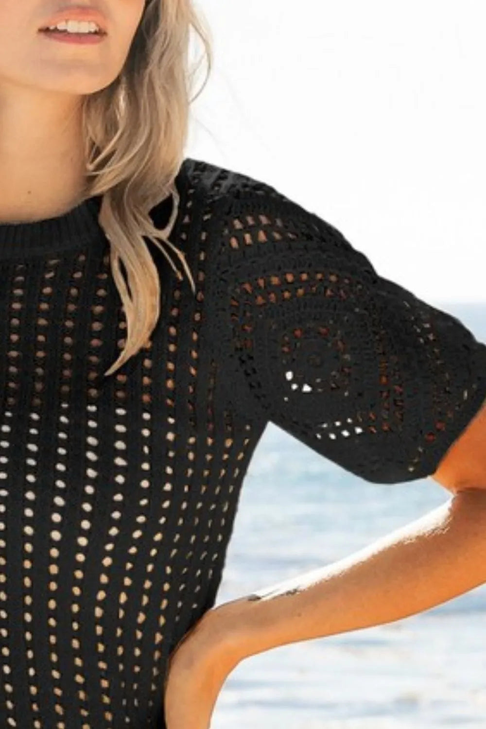 BiBi Crochet Lace Top With Puff Sleeves